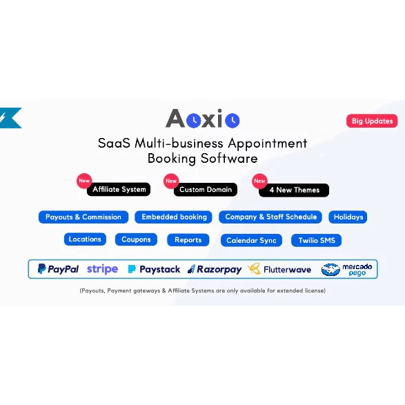 Aoxio – SaaS Multi-Business Service Booking Software (Extended)