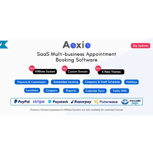 Aoxio – SaaS Multi-Business Service Booking Software (Extended)