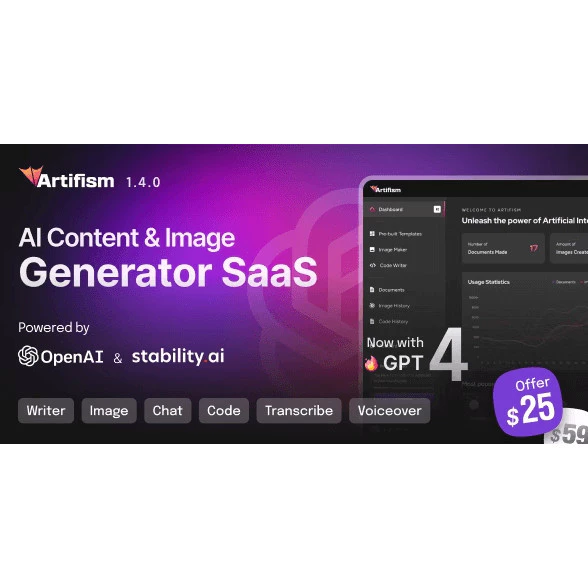 Artifism – AI Content & Image Generator SaaS PANDUSOLUSI