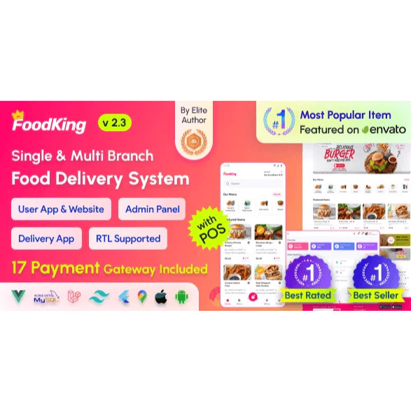FoodKing – Restaurant Food Delivery System with Admin Panel & Delivery Man App | Restaurant POS PANDUSOLUSI