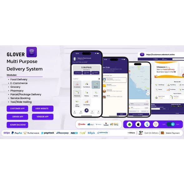 Glover – Grocery, Food, Pharmacy Courier & Service Provider + Backend + Driver & Vendor app