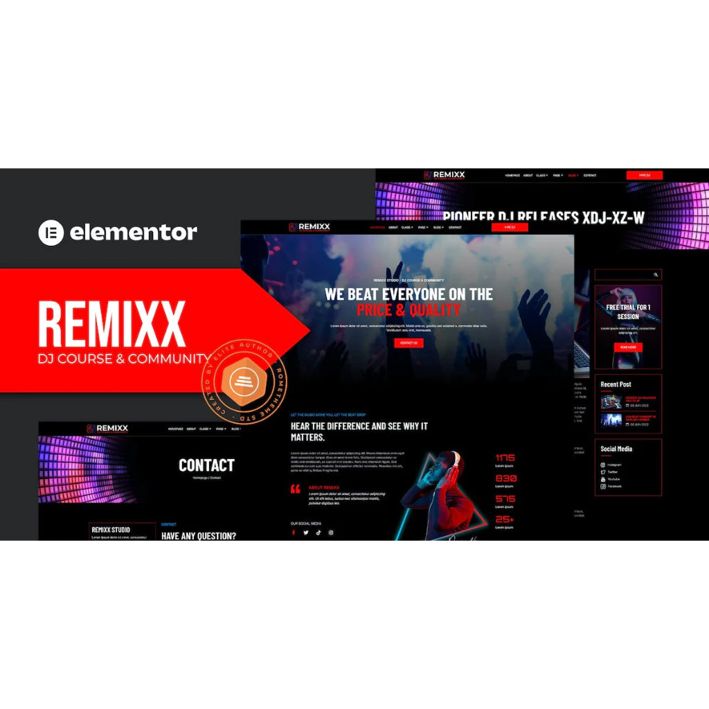Remixx – Dj Course & Community Elementor Template Kit