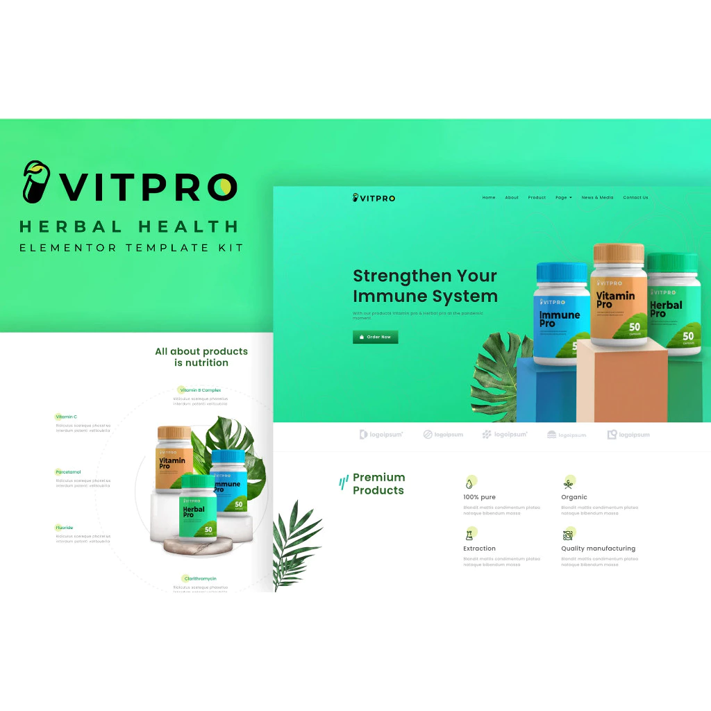Vitpro – Herbal Health Elementor Template kit