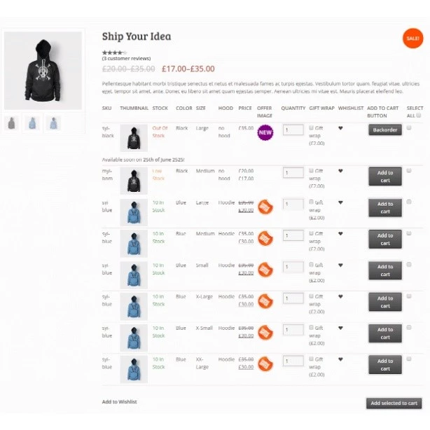 Woocommerce Variations to Table – Grid - Image 2