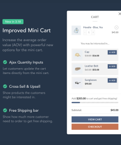Shopping cart with product options and pricing.