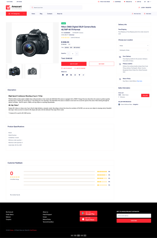 Nikon D850 DSLR camera with 45.7MP and 4K video.