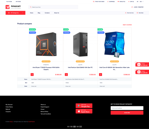 Comparison of multiple computer processors for purchase.