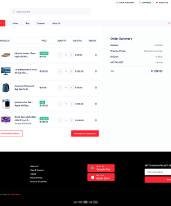 Shopping cart summary with product details and pricing
