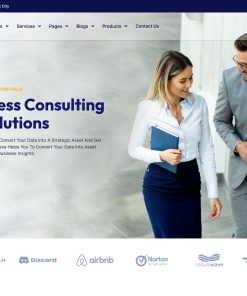 Business consulting professionals discussing data insights.
