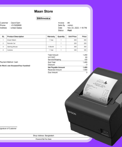 Receipt and printer from Maan Store's transaction