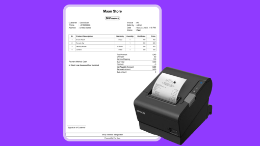 Receipt and printer from Maan Store's transaction