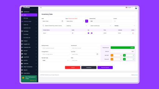 Inventory sales dashboard for retail management.