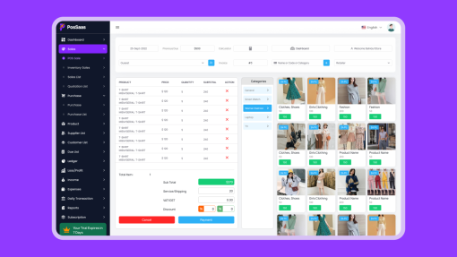 Sales dashboard for a retail management system.